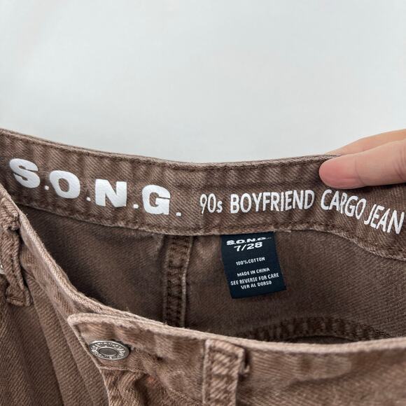 S.O.N.G. Juniors 7 / Regular 28 Brown 90s Boyfriend Cargo Jeans High Rise - Picture 10 of 11